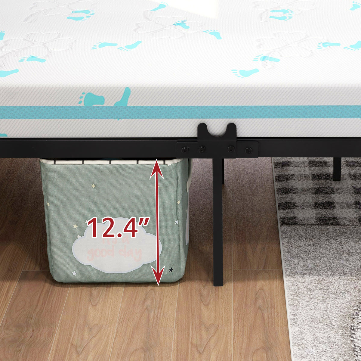 Metal Canopy Bed Frame with Ornate European Style Headboard & Footboard Sturdy Steel Holds 600lbs Perfectly Fits Your Mattress Easy DIY Assembly All Parts Included, Queen Black