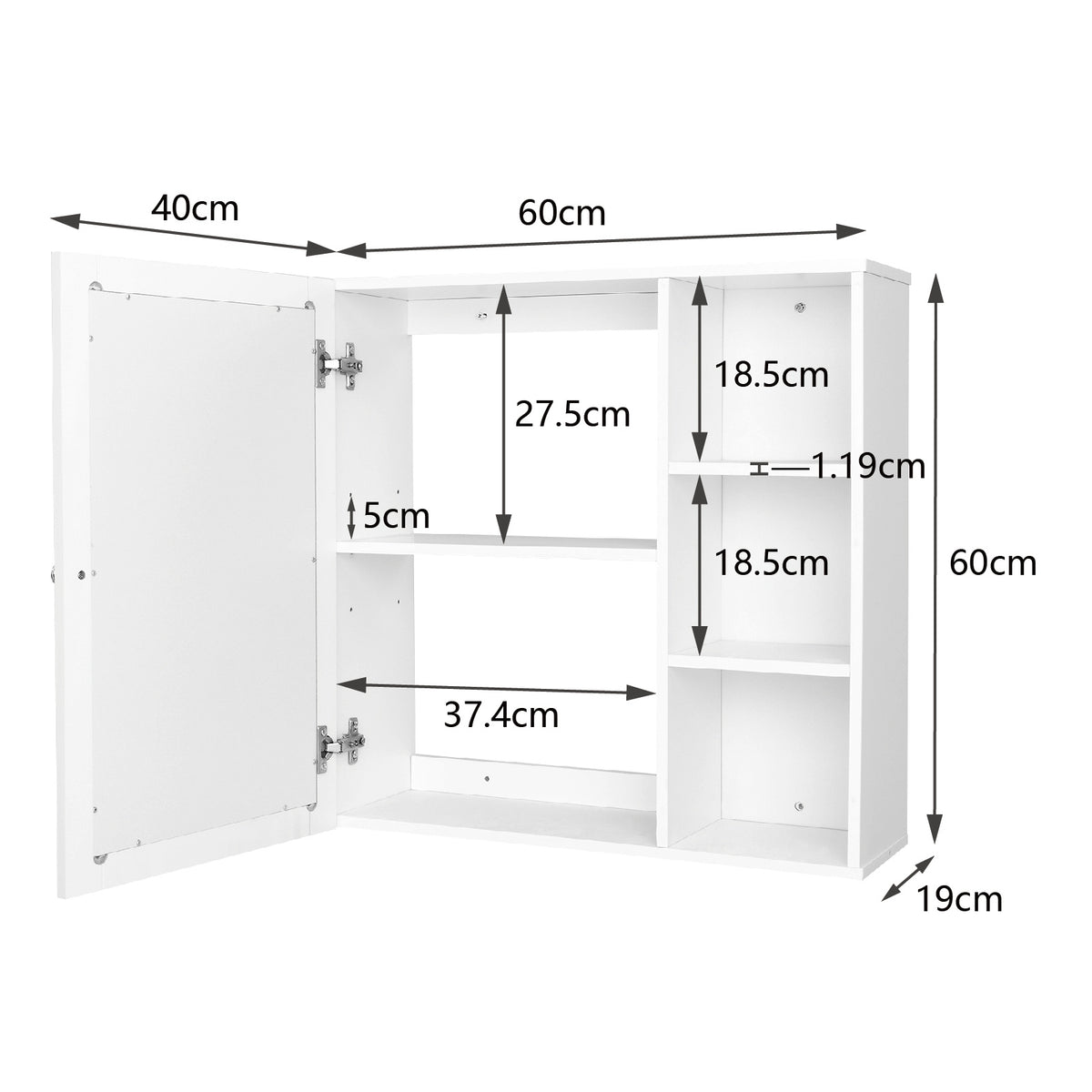FCH Single Mirror Door 3 Compartment Storage Cabinet MDF Spray Paint white Bathroom Wall Cabinet YJ
