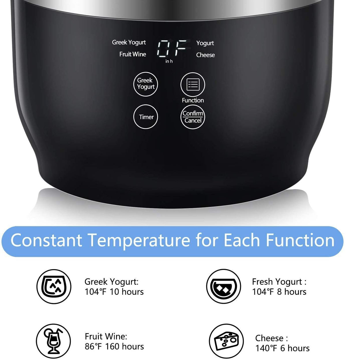 Yogurt Maker, Yogurt Maker Machine with Stainless Steel Inner Pot, Greek Yogurt Maker with Timer Control, Automatic Digital Frozen Yogurt Maker with 2 Glass Jars 1 Quart and Strainer for Home Organic