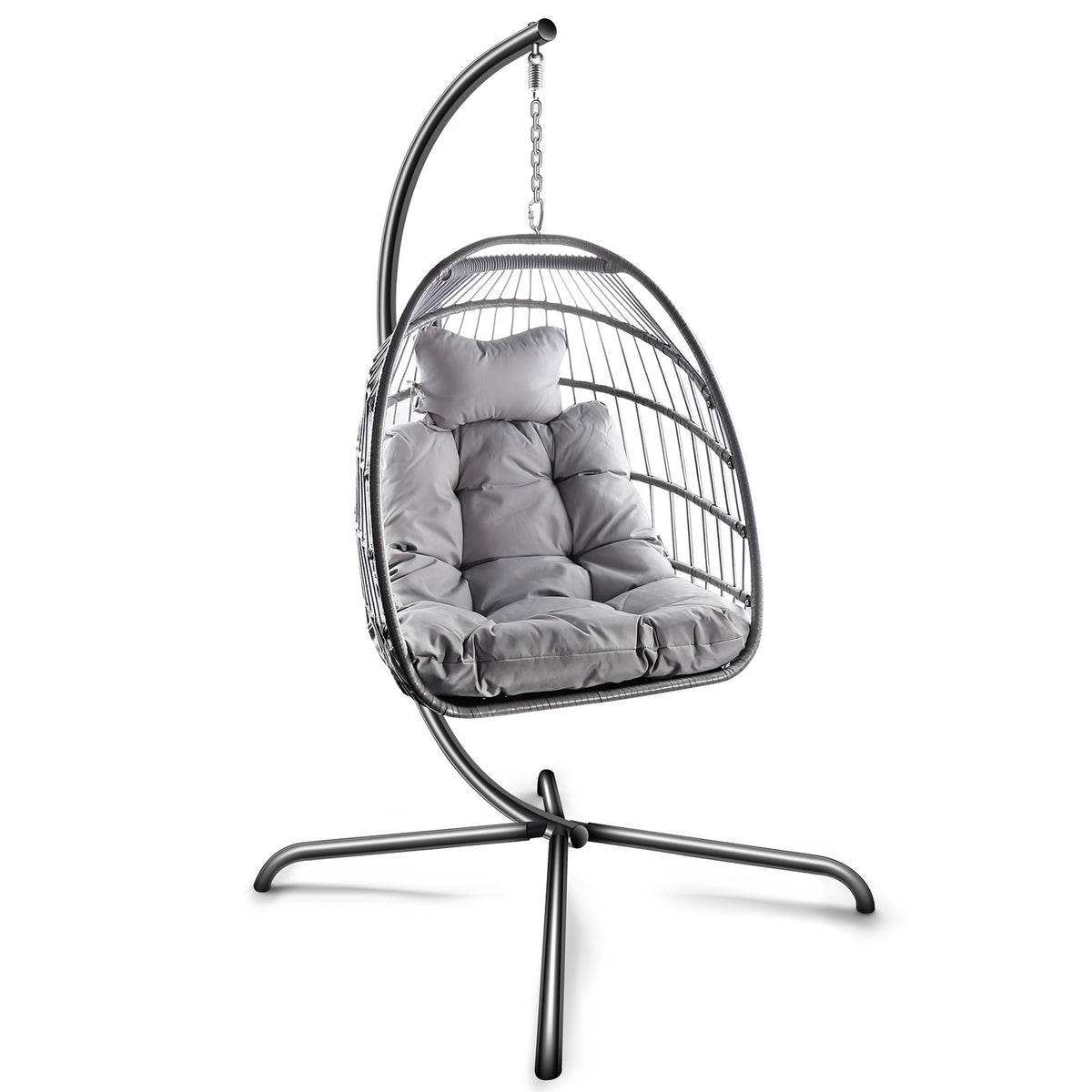 Swing Egg Chair with Stand Indoor Outdoor Wicker Rattan Patio Basket Hanging Chair with C Type bracket , with cushion and pillow Banned from selling on Amazon.(Black New arrivals within 10 days)
