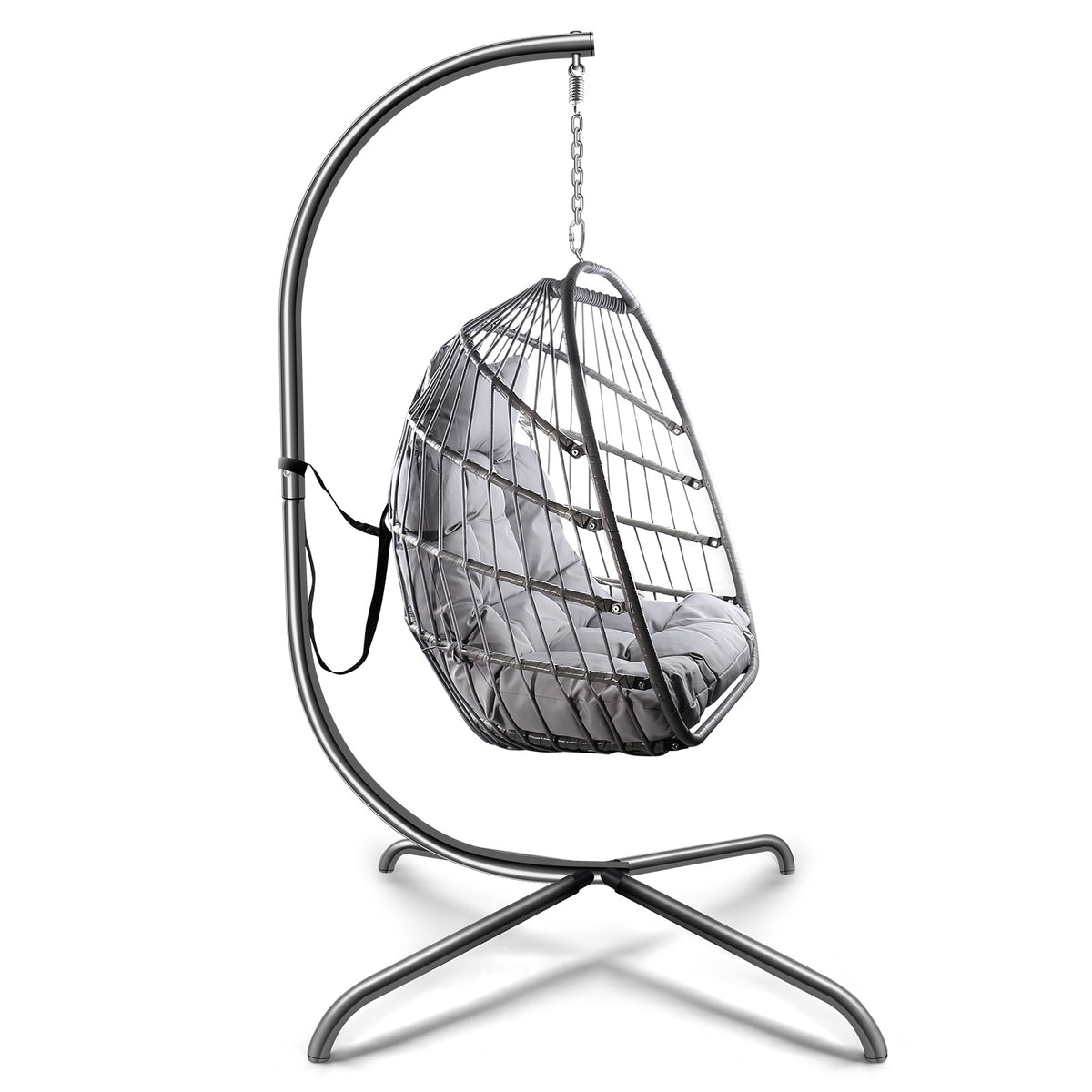 Swing Egg Chair with Stand Indoor Outdoor Wicker Rattan Patio Basket Hanging Chair with C Type bracket , with cushion and pillow Banned from selling on Amazon.(Black New arrivals within 10 days)