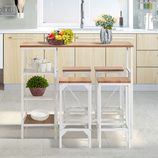 5 Piece Counter Height Dining Table Set, Industrial Style Bar Pub Table with 4 Backless Bar stools for Home, Oak Finish  YJ