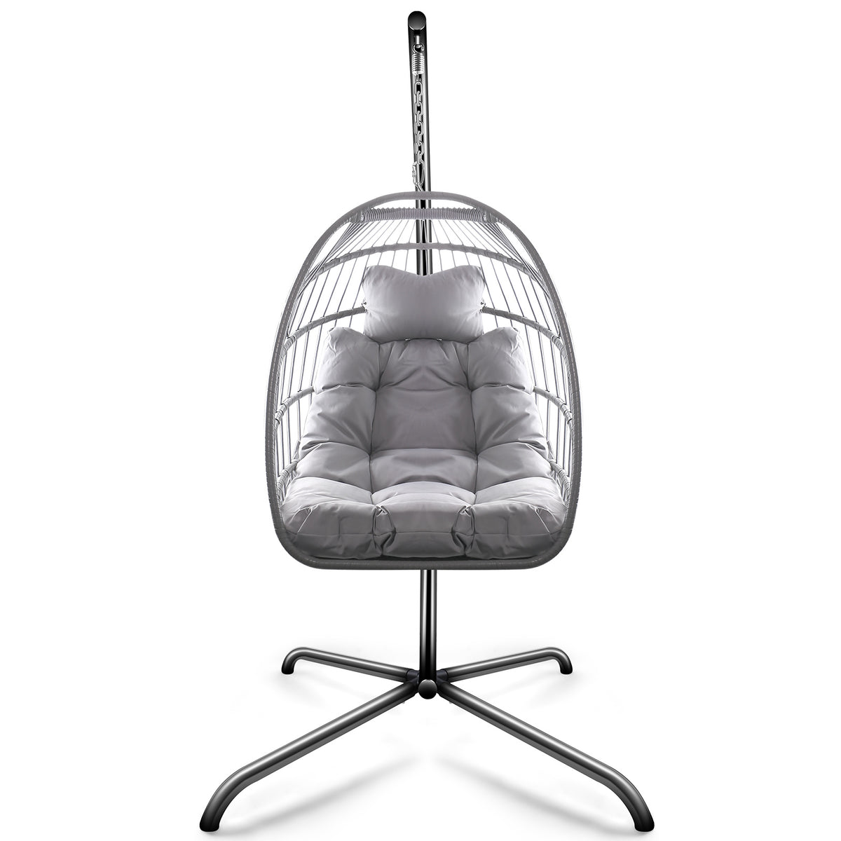 Swing Egg Chair with Stand Indoor Outdoor Wicker Rattan Patio Basket Hanging Chair with C Type bracket , with cushion and pillow Banned from selling on Amazon.(Black New arrivals within 10 days)
