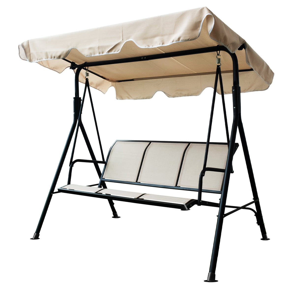 Upland 3-Seater Outdoor Adjustable Canopy Porch Swing Chair for Patio, Garden, Poolside, Balcony w/Armrests, Textilene Fabric, Steel Frame