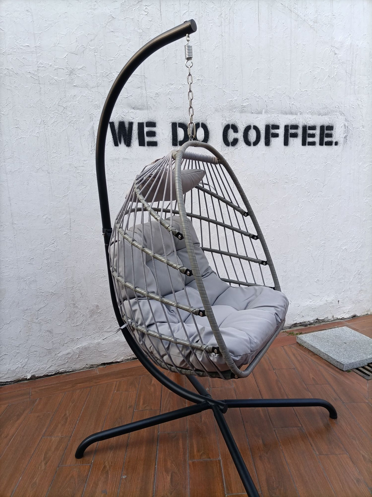 Swing Egg Chair with Stand Indoor Outdoor Wicker Rattan Patio Basket Hanging Chair with C Type bracket , with cushion and pillow Banned from selling on Amazon.(Black New arrivals within 10 days)
