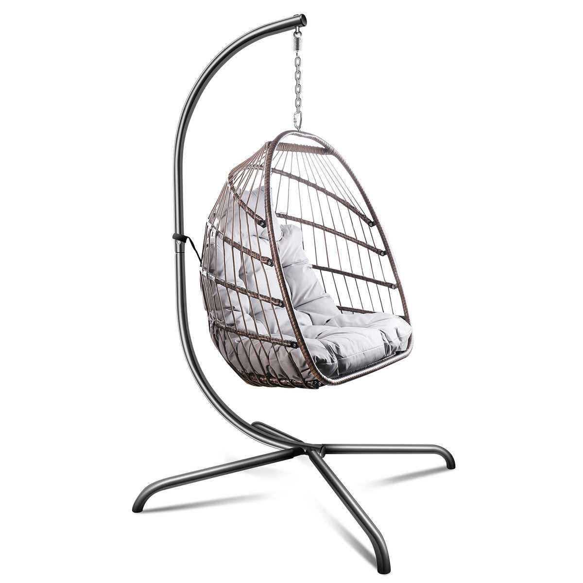 Swing Egg Chair with Stand Indoor Outdoor Wicker Rattan Patio Basket Hanging Chair with C Type bracket , with cushion and pillow Banned from selling on Amazon.(Black New arrivals within 10 days)