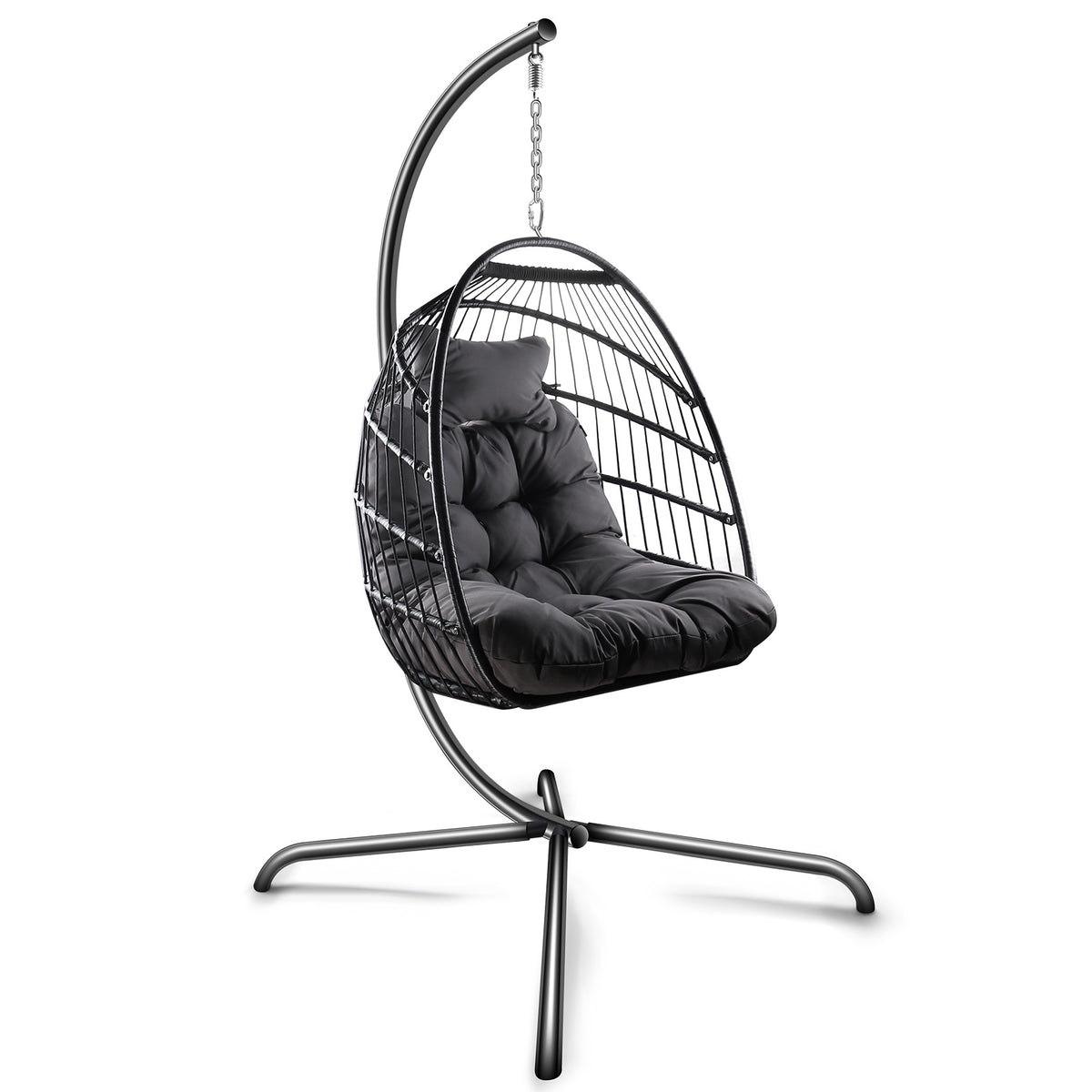 Swing Egg Chair with Stand Indoor Outdoor Wicker Rattan Patio Basket Hanging Chair with C Type bracket , with cushion and pillow Banned from selling on Amazon.(Black New arrivals within 10 days)