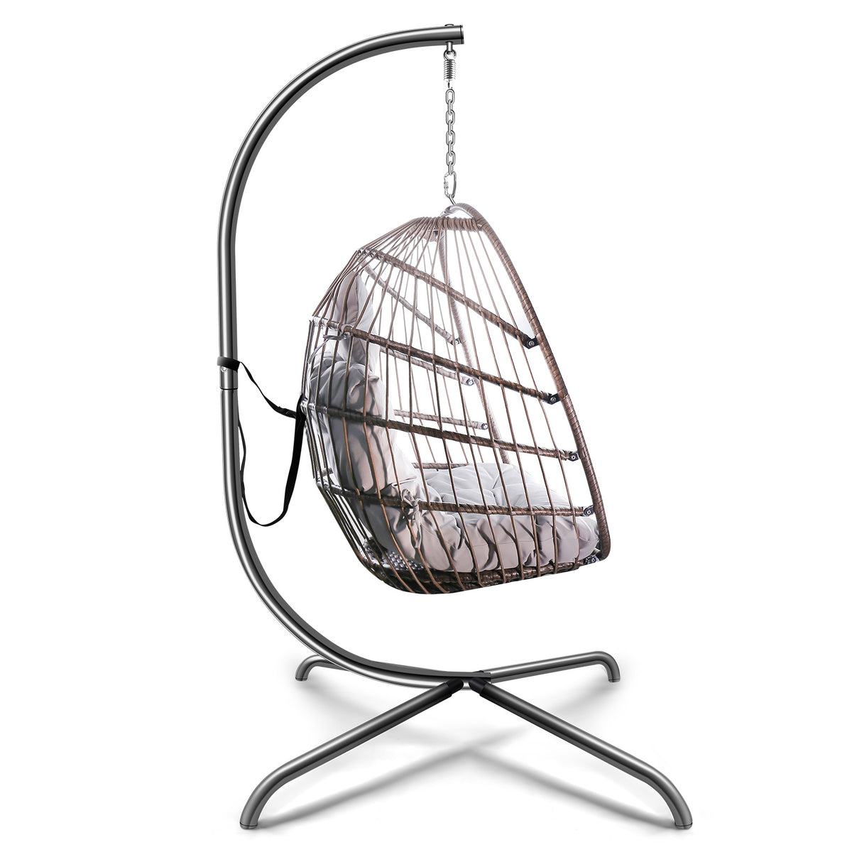 Swing Egg Chair with Stand Indoor Outdoor Wicker Rattan Patio Basket Hanging Chair with C Type bracket , with cushion and pillow Banned from selling on Amazon.(Black New arrivals within 10 days)