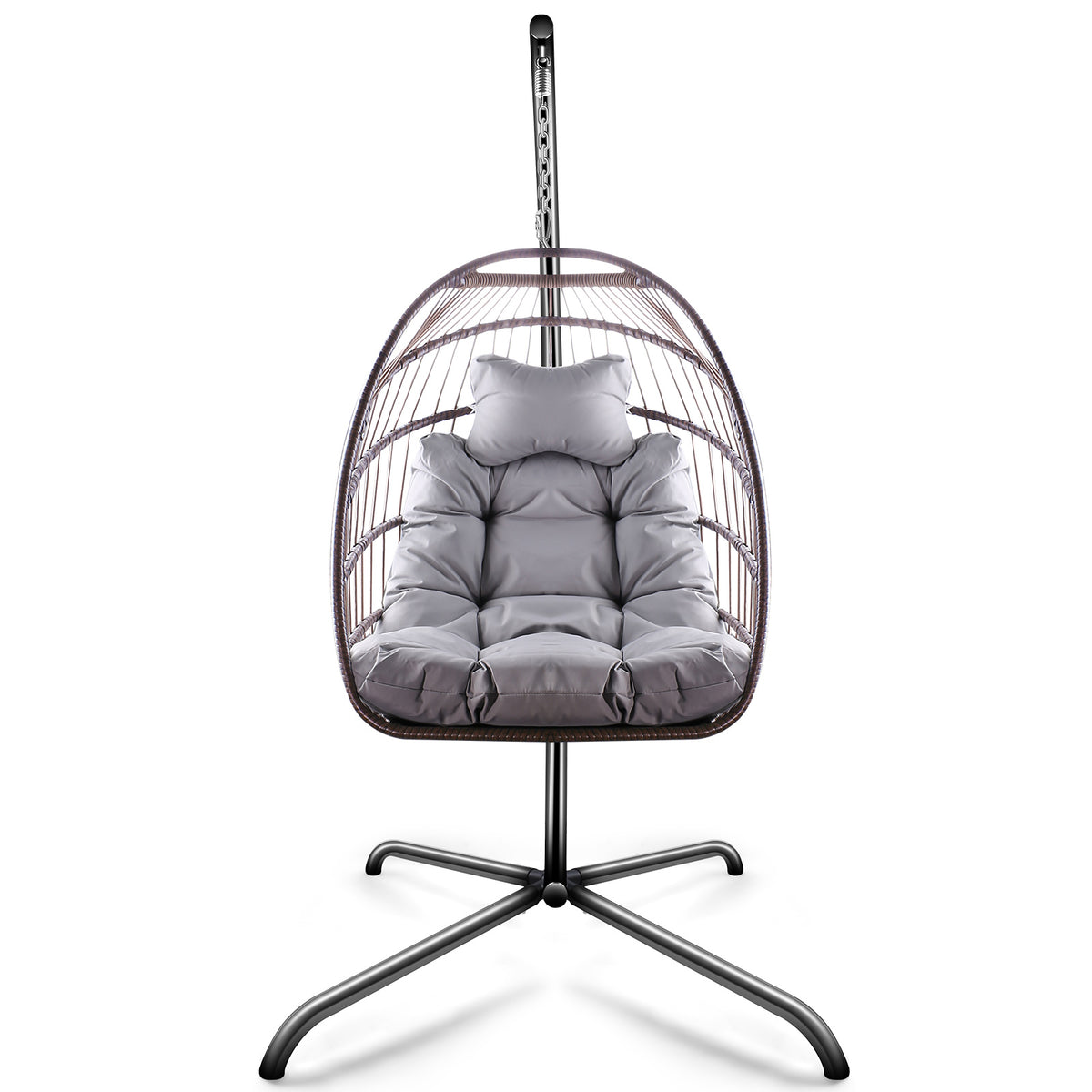 Swing Egg Chair with Stand Indoor Outdoor Wicker Rattan Patio Basket Hanging Chair with C Type bracket , with cushion and pillow Banned from selling on Amazon.(Black New arrivals within 10 days)