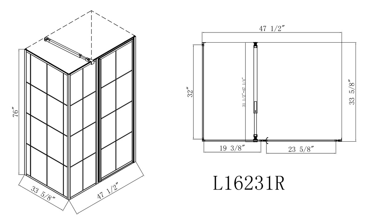 TRUSTMADE 48 in. W x 32 in. D x 76 in. H Framed Square Hinged Shower Enclosure Matte Black