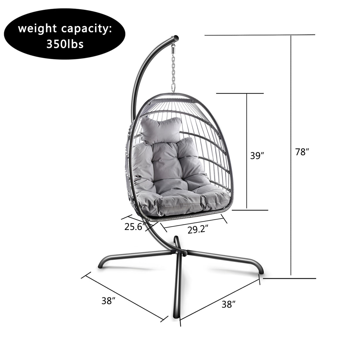 Swing Egg Chair with Stand Indoor Outdoor Wicker Rattan Patio Basket Hanging Chair with C Type bracket , with cushion and pillow Banned from selling on Amazon.(Black New arrivals within 10 days)