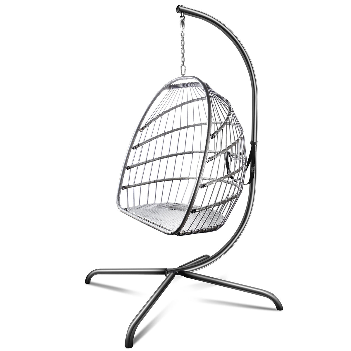 Swing Egg Chair with Stand Indoor Outdoor Wicker Rattan Patio Basket Hanging Chair with C Type bracket , with cushion and pillow Banned from selling on Amazon.(Black New arrivals within 10 days)