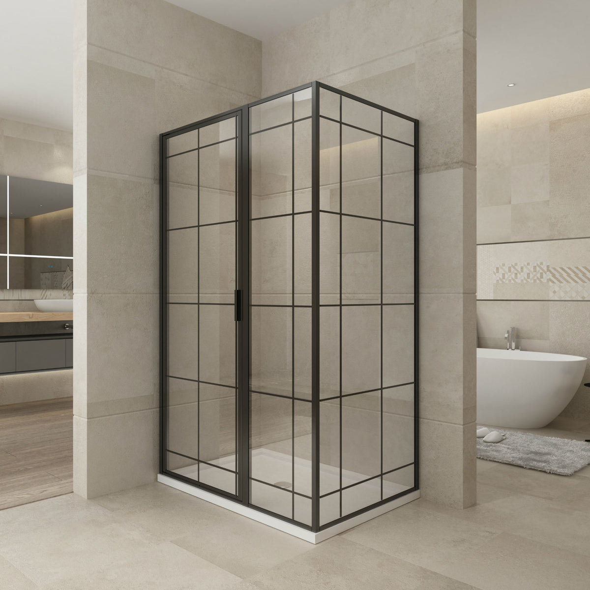 TRUSTMADE 48 in. W x 32 in. D x 76 in. H Framed Square Hinged Shower Enclosure Matte Black