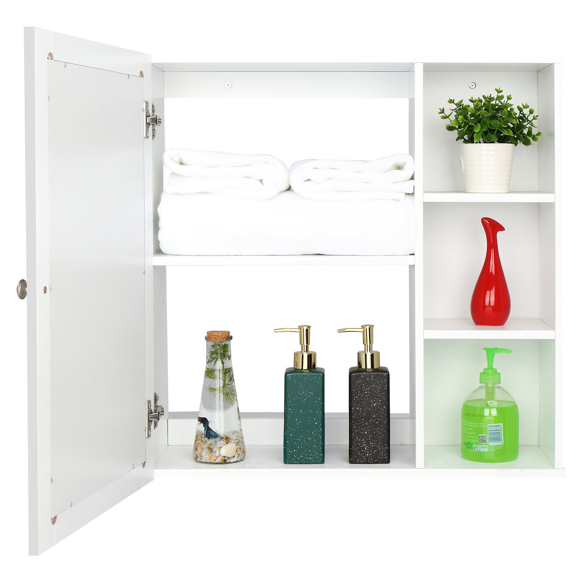 FCH Single Mirror Door 3 Compartment Storage Cabinet MDF Spray Paint white Bathroom Wall Cabinet  YJ
